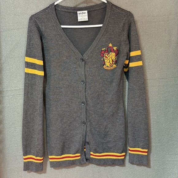 Harry Potter Womens Small Gryffindor Vneck Academia Button Up Sweater Gray - Picture 1 of 4